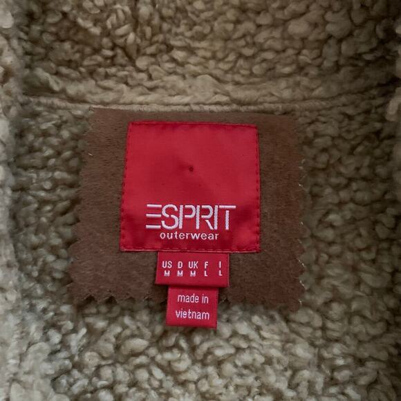 Vintage Esprit Brown Faux Suede Shearling Coat Size M 90's Classic Traditional - Picture 3 of 12